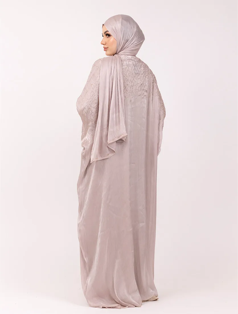 Pink Embellished Sheer Abaya Set